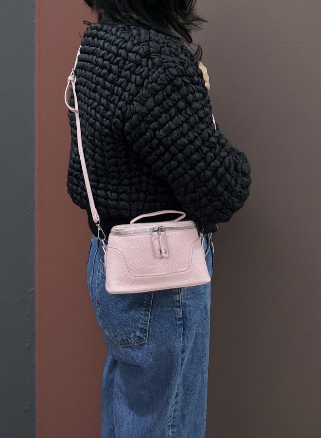 GLOSSY PU Crossbody Sling Bag for Women and Girls, Detachable Strap, Spacious Zip Compartment (Pink) - Image 2